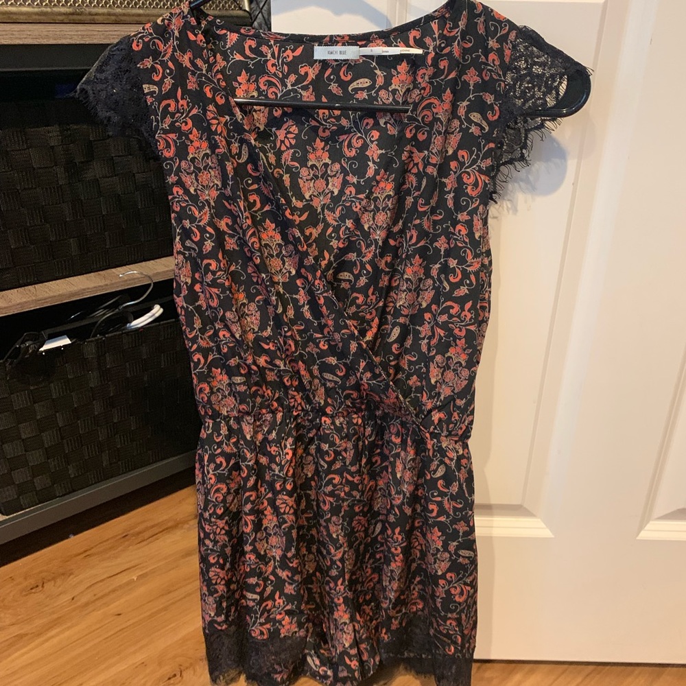 Red and black kimchi blue floral wrap romper small